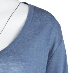 Paul and Joe Blue Linen Oversized V-Neck Top S