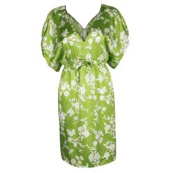 Paul and Joe Green Floral Printed Silk V-Neck Dress S