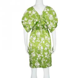 Paul and Joe Green Floral Printed Silk V-Neck Dress S