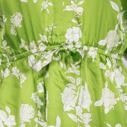 Paul and Joe Green Floral Printed Silk V-Neck Dress S