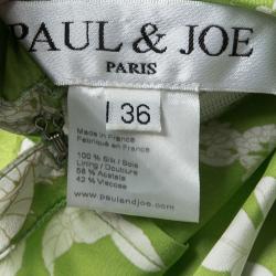 Paul and Joe Green Floral Printed Silk V-Neck Dress S