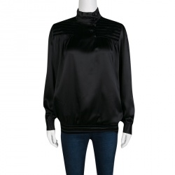 Paul and Joe Black Silk Velvet Panel Detail Long Sleeve Blouse S