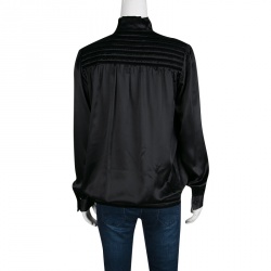Paul and Joe Black Silk Velvet Panel Detail Long Sleeve Blouse S