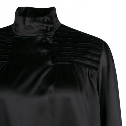 Paul and Joe Black Silk Velvet Panel Detail Long Sleeve Blouse S