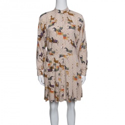 Paul and Joe Beige Horse Print Dolman Sleeve Pleated Shirt Dress S