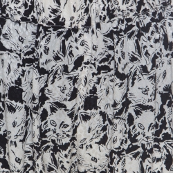 Paul and Joe Monochrome Cat Print Jacquard Silk Relaxed Poum Pants L