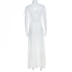 Paul and Joe Cream Multi Lace Tulle Paneled Maxi Dress M
