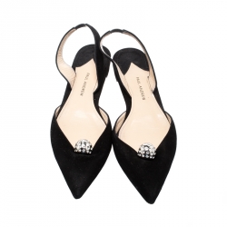 Paul Andrew Black Suede Rhea Jewel Pointed Toe Flats Size 39