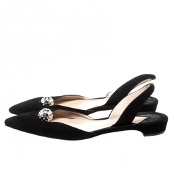 Paul Andrew Black Suede Rhea Jewel Pointed Toe Flats Size 39