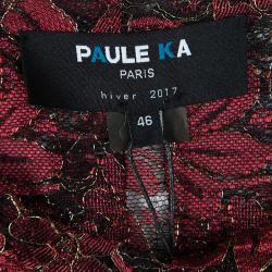 Paule Ka Red Lurex Floral Lace Pleated Shirt Dress XL