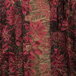 Pre Owned Paule Ka Red Lurex Floral Lace Pleated Shirt Dress XL