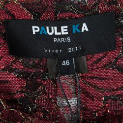 Pre Owned Paule Ka Red Lurex Floral Lace Pleated Shirt Dress XL