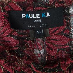 Pre Owned Paule Ka Red Lurex Floral Lace Pleated Shirt Dress XL