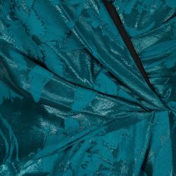 Paule Ka Emerald Floral Jacquard Draped Sleeveless Canard Gown XL