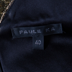 Pre Owned Paule Ka Gold and Black Draped Bodice Detail Evening Gown M