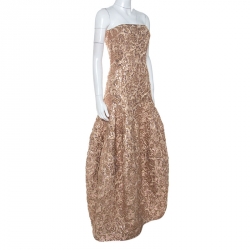 Paule Ka Metallic Jacquard Strapless Gown S
