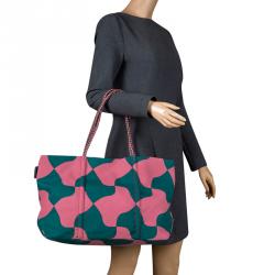 Paule Ka Pink/Green Canvas Printed Tote