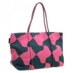 Paule Ka Pink/Green Canvas Printed Tote