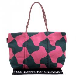 Paule Ka Pink/Green Canvas Printed Tote