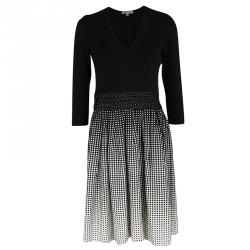 Paule Ka Monochrome Dotted Skirt Detail Long Sleeve Dress S