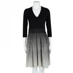 Paule Ka Monochrome Dotted Skirt Detail Long Sleeve Dress S