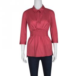 Pre Owned Paule Ka Pink Cotton Smocked Waist Detail Shirt M