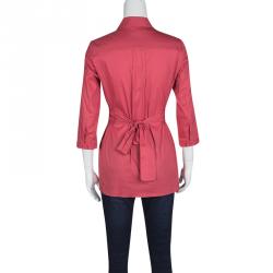 Pre Owned Paule Ka Pink Cotton Smocked Waist Detail Shirt M