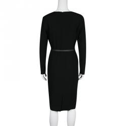 Pre Owned Paule Ka Black Contrast Neck Panel Detail Belted Dress M