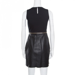 Pre Owned Paule Ka Black Lamb Leather Zip Detail Sleeveless Dress M