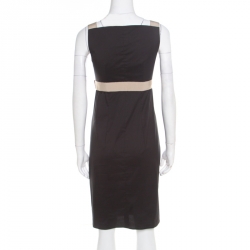 Paule Ka Black Draped Cotton Contrast Trim Sleeveless Dress S