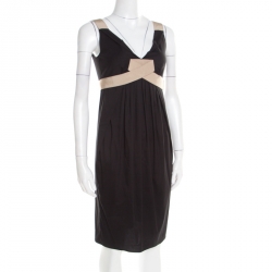 Paule Ka Black Draped Cotton Contrast Trim Sleeveless Dress S