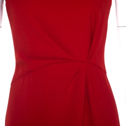 Paule Ka Red Crepe Draped Waist Detail Midi Dress S