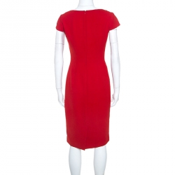 Paule Ka Red Crepe Draped Waist Detail Midi Dress S