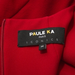 Paule Ka Red Crepe Draped Waist Detail Midi Dress S