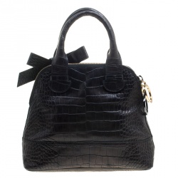 Paule Ka Black Croc Embossed Leather Bow Satchel