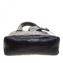 Paule Ka Black Croc Embossed Leather Bow Satchel