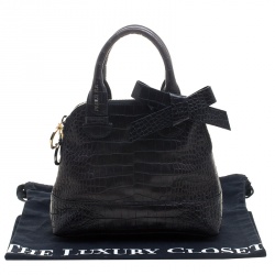 Paule Ka Black Croc Embossed Leather Bow Satchel