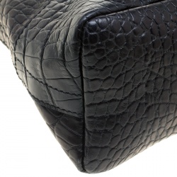 Paule Ka Black Croc Embossed Leather Bow Satchel