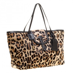 Paule Ka Leopard Print Pony Hair and Leather Tote