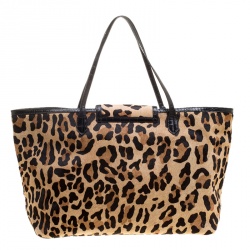 Paule Ka Leopard Print Pony Hair and Leather Tote