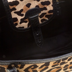 Paule Ka Leopard Print Pony Hair and Leather Tote