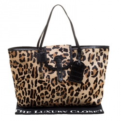 Paule Ka Leopard Print Pony Hair and Leather Tote