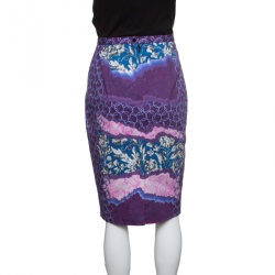 Pre Owned Peter Pilotto Shard Violet Printed Stretch Cotton Pencil Skirt M