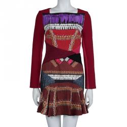 Pre Owned Peter Pilotto Burgundy Printed Wool Dress M