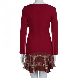 Pre Owned Peter Pilotto Burgundy Printed Wool Dress M