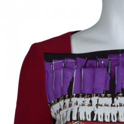 Pre Owned Peter Pilotto Burgundy Printed Wool Dress M