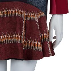 Pre Owned Peter Pilotto Burgundy Printed Wool Dress M