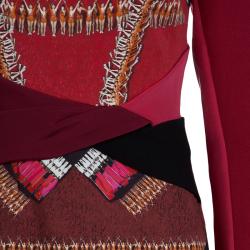 Pre Owned Peter Pilotto Burgundy Printed Wool Dress M