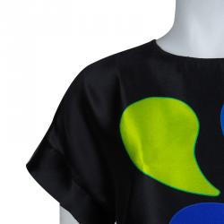 Pre Owned Peter Pilotto Black Abstract Print Mikado Silk Dress S