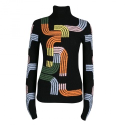 Peter Pilotto Black Textured Multicolor Track Pattern Turtleneck Sweater S